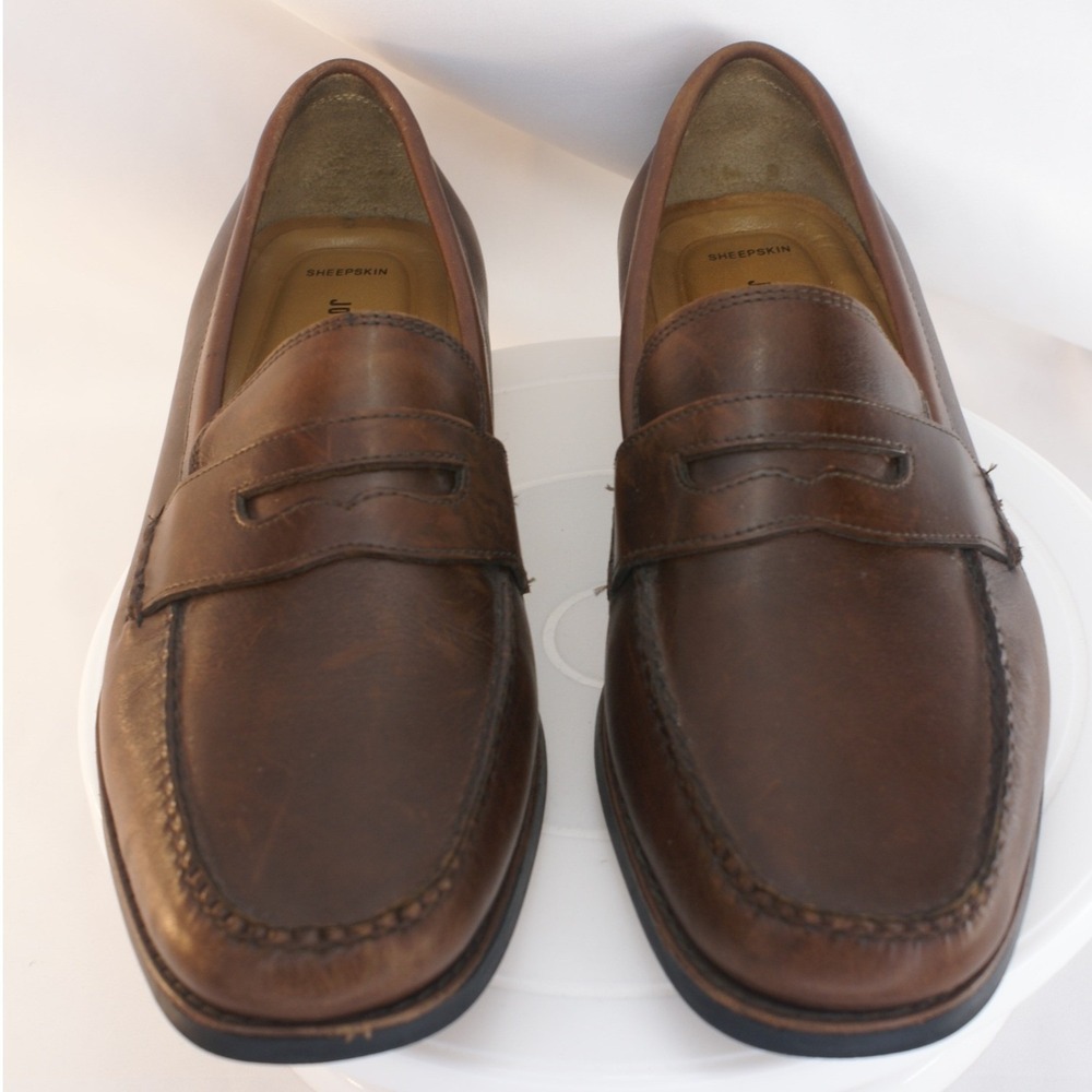 Johnston & Murphy Mens Brown Leather Penny Loafers Sheepskin Lining 20-7796 9 M